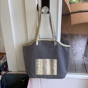 Snakeskin + nylon tote